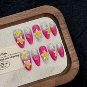 365nails: "Tropical Bliss" – 3D Frangipani Floral Handmade Long Almond Nails
