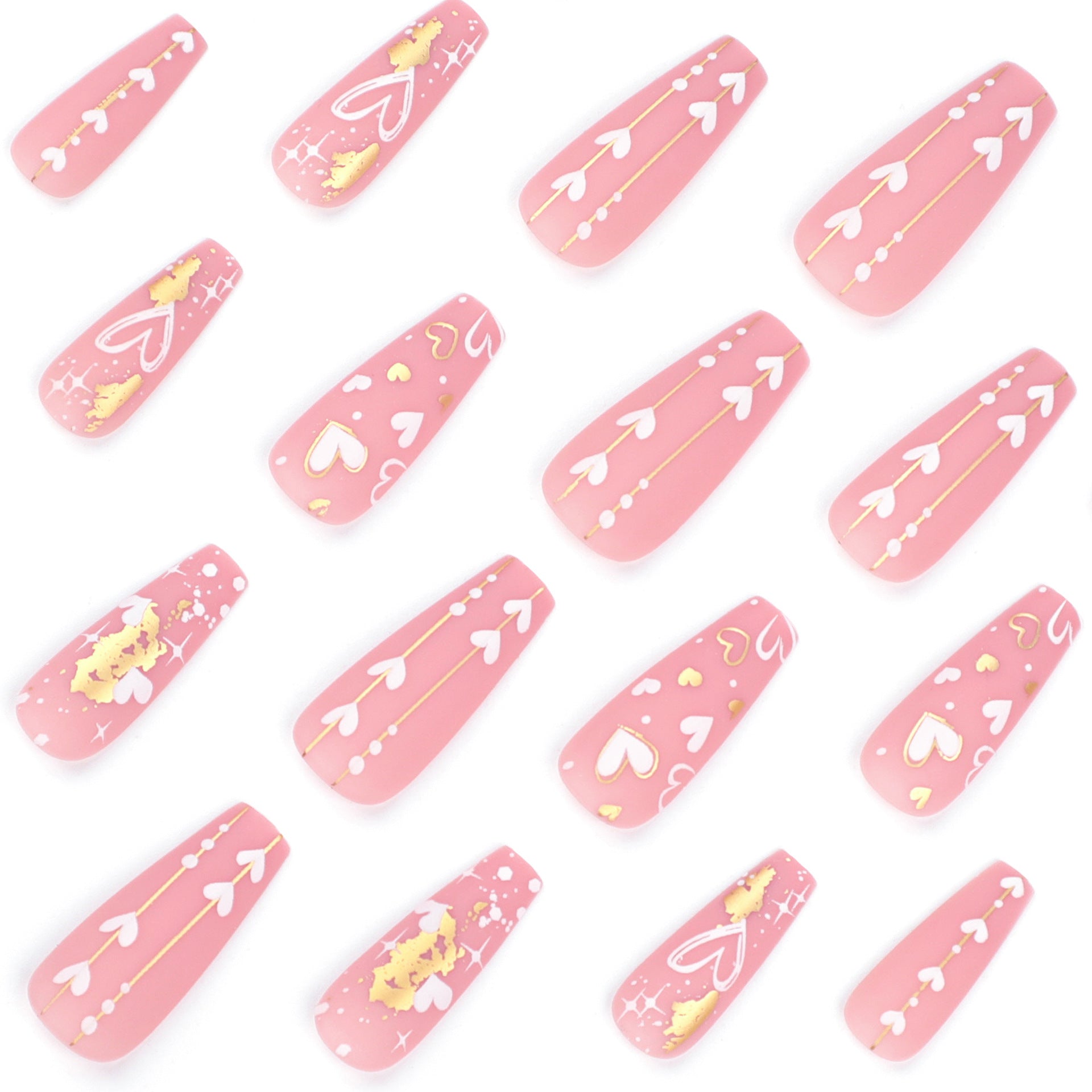 芭蕾形 手感霧面古銅色美甲 ─ 愛心與星芒可拆卸成品 批發｜365nails