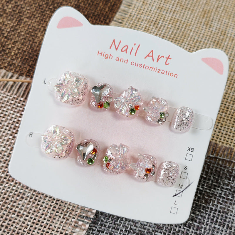365nails:「閃耀仙女水晶」短款方圓形手工製兒童穿戴甲