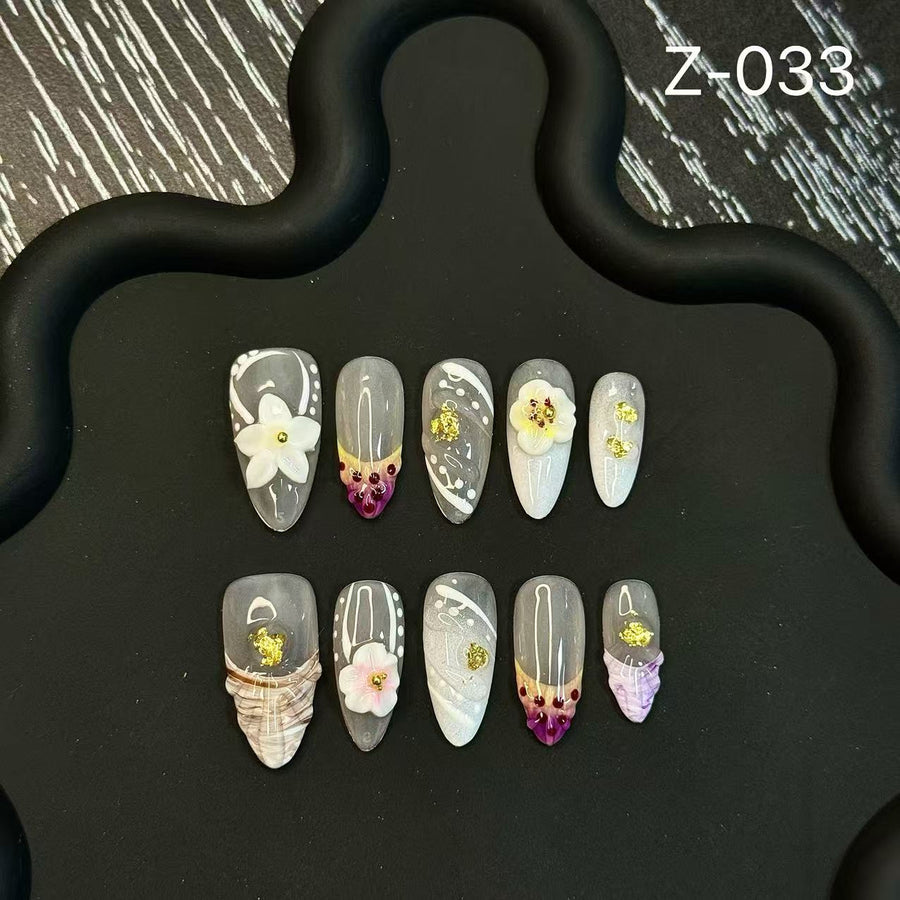 365nails: "Enchanted Bloom" – 3D Flower & Gradient Handmade Stiletto Nails