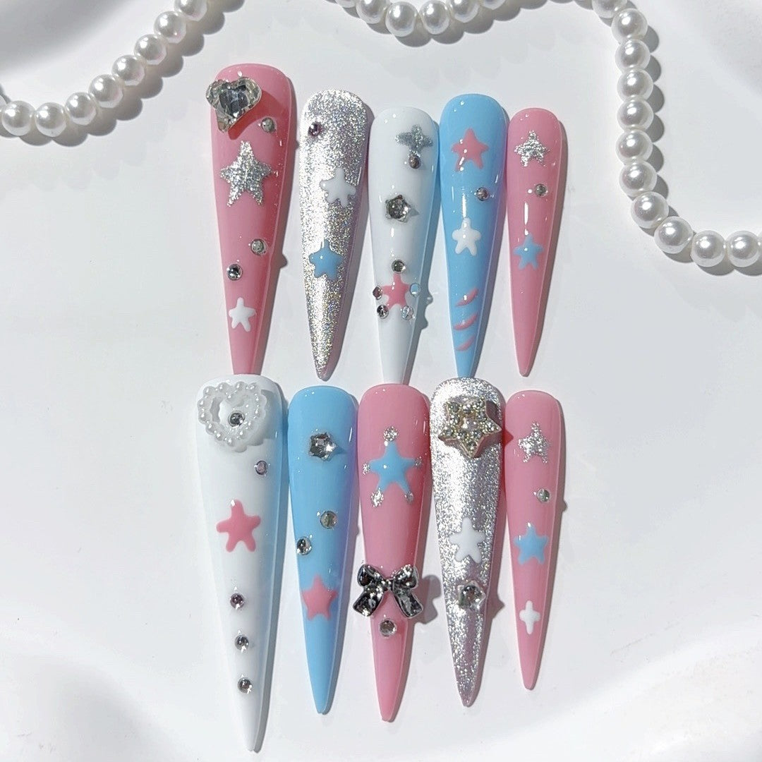 Pastel Star Crystal Sweet Press On Nail Set