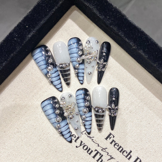 Blue Dream Aurora Smudges Crocodile Pattern Saturn handmade press on nails Handmade False Nails | 365nails