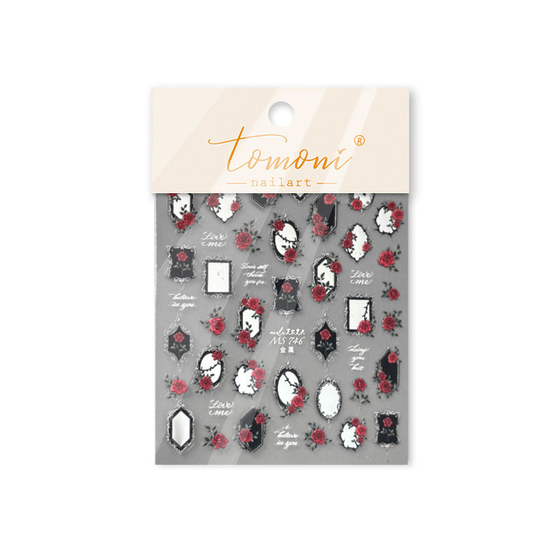 Gothic Rose Mirror Frame: "Grimm’s Fairy Tale Mirror" – 5D Embossed Nail Sticker