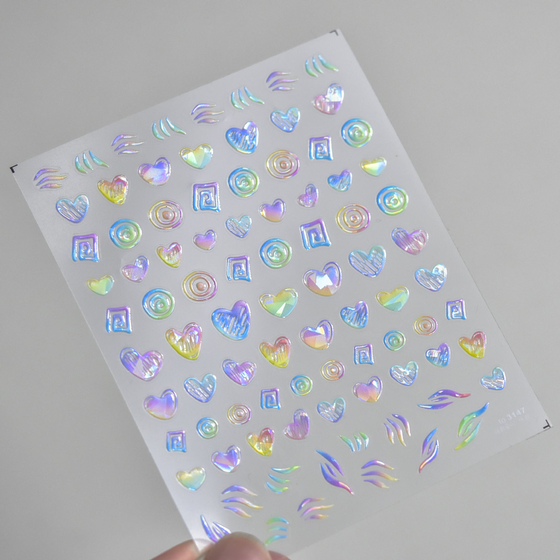 全息幾何心形系列：「彩虹幻彩」—3D 全息甲貼