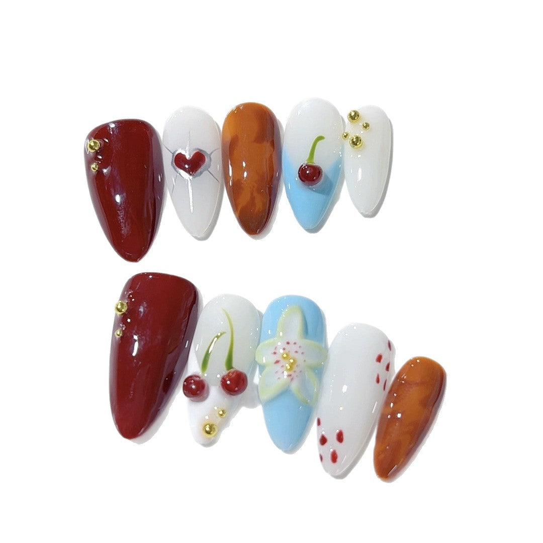 Fruitful Romance: "Cherry Amber" – Almond Press-On Nails