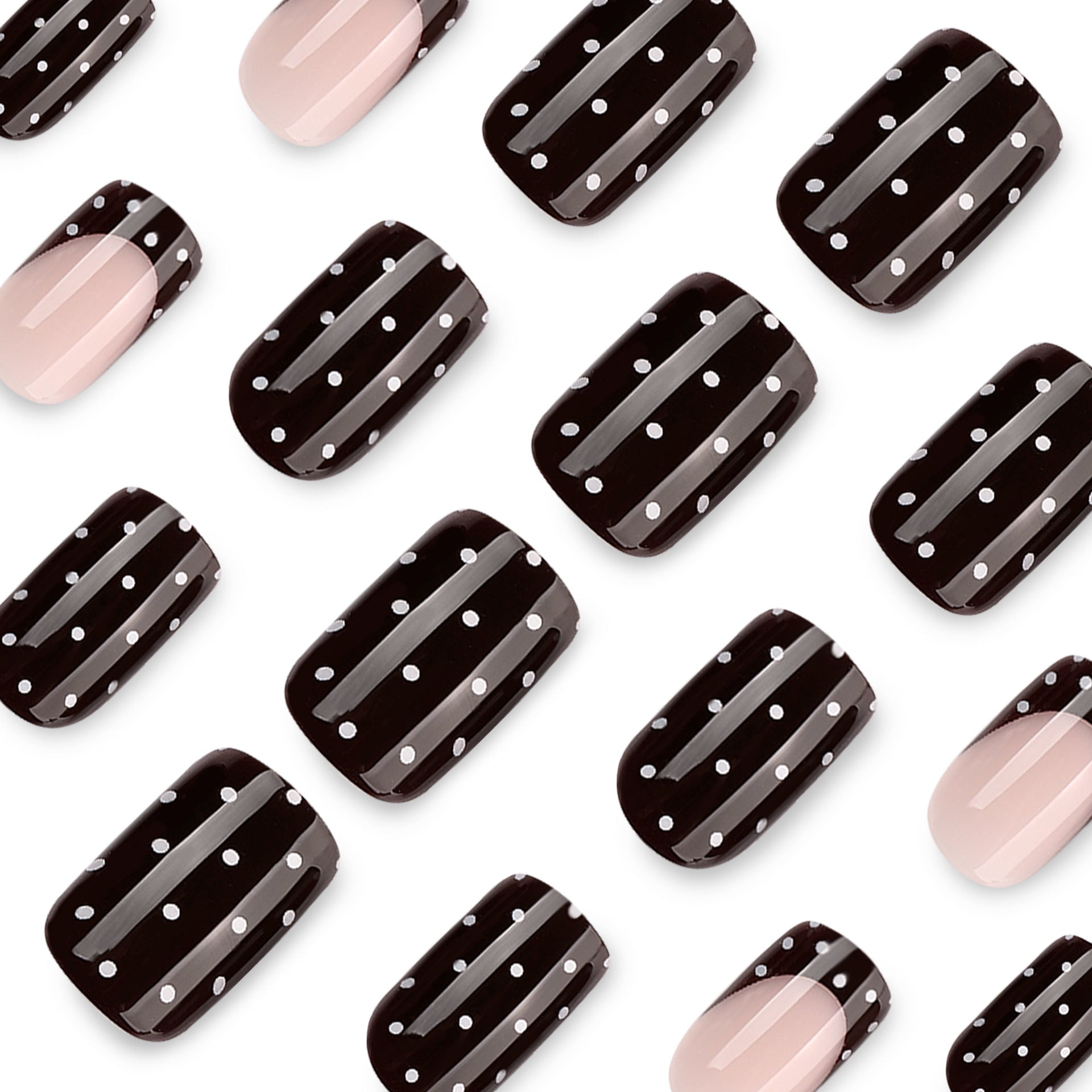 Lefan cross-border explosion, white polka dots, polka dots, wearing nail art, French black fake nails, nail pieces wholesale