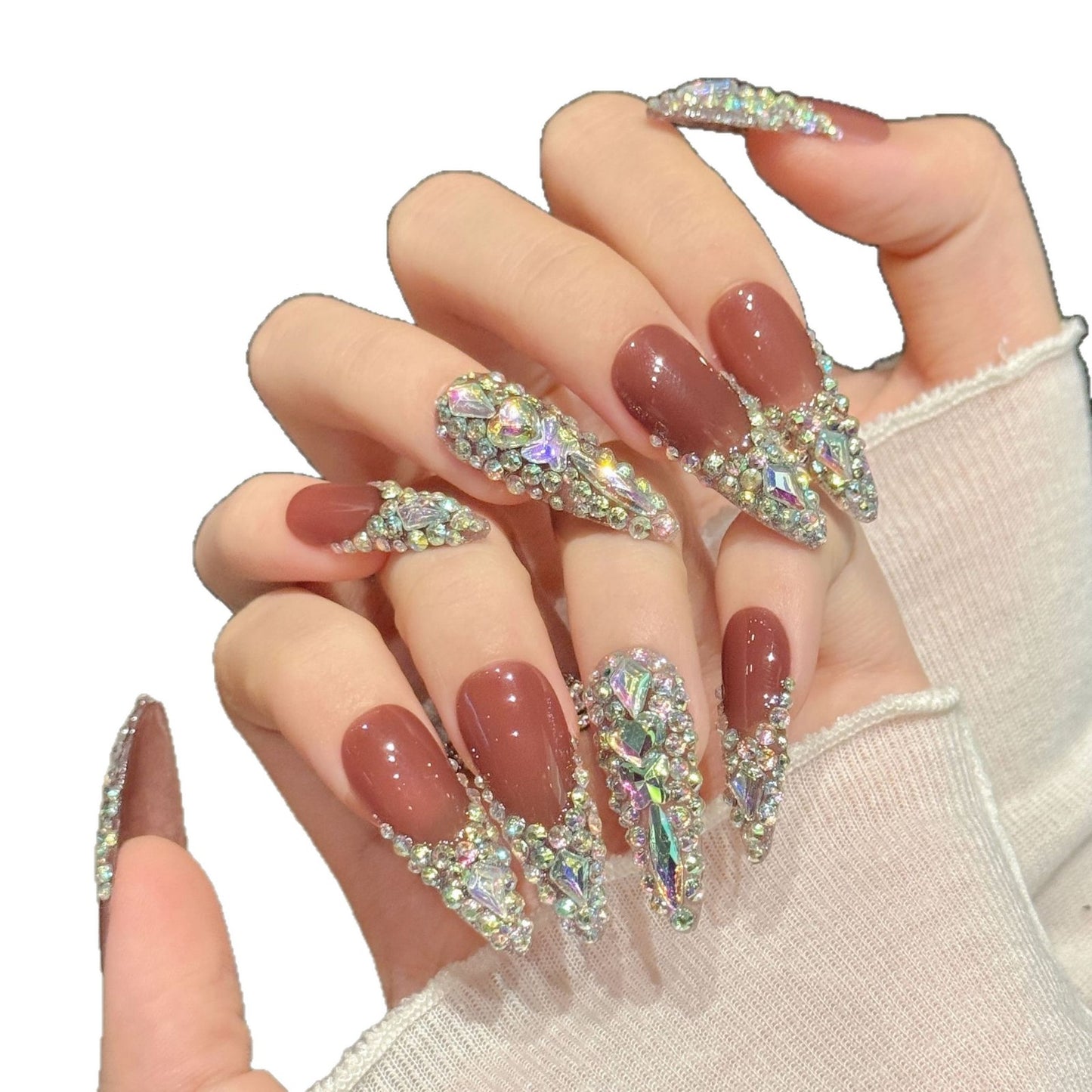 Luxury Crystal Rhinestone V-Cut Sparkling Nude Press On Nails