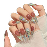 Luxury Crystal Rhinestone V-Cut Sparkling Nude Press On Nails