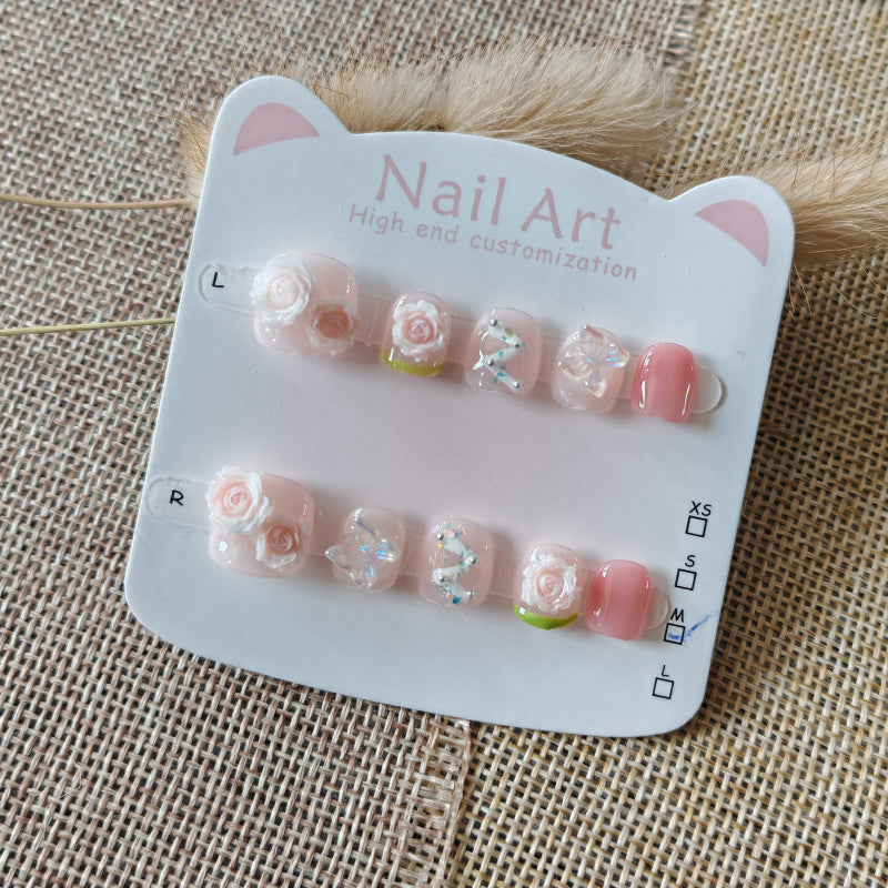 365nails: "morning dew rose fairy" – short round handmade kids press-on nails