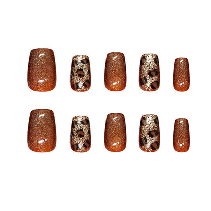 Nail Tips  prefabricated nail caramel fine flash leopard print cat eye girl white versatile nail art tablets 30 pieces｜365nails
