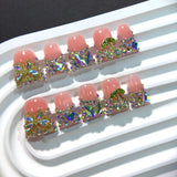 Pink Jelly Nails with Butterfly and Cherry Crystal Charms