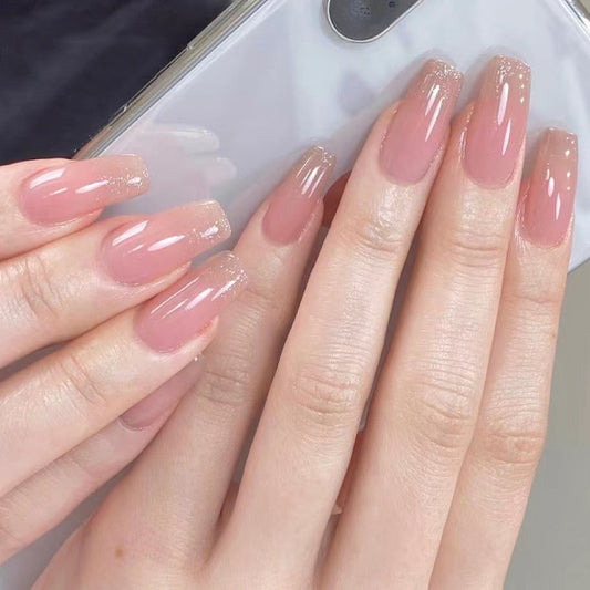 Press-on nails film naked powder short ballet French glitter powder nail patch wholesale nail art press on nails wholesale nails｜365nails