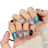 Icy Blue Balloon Art Press On Nails Short Style
