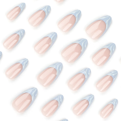 3D three-dimensional water ripple press on nails French light blue manicure fake nail short simple nail finished product wholesale｜365nails