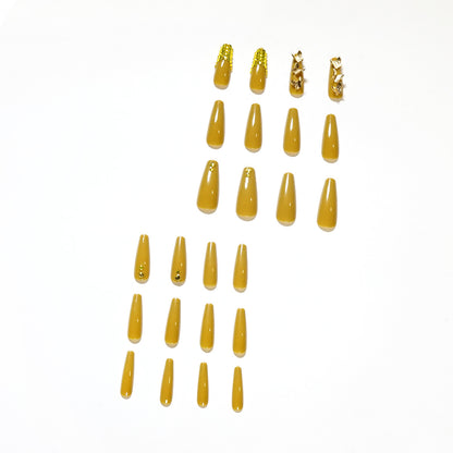 Mustard Yellow Full Diamond Wear Nail Butterfly Nail Art French Nail Patch Whitening Nail Art Patch Wear Nail Art Wholesale｜365nails