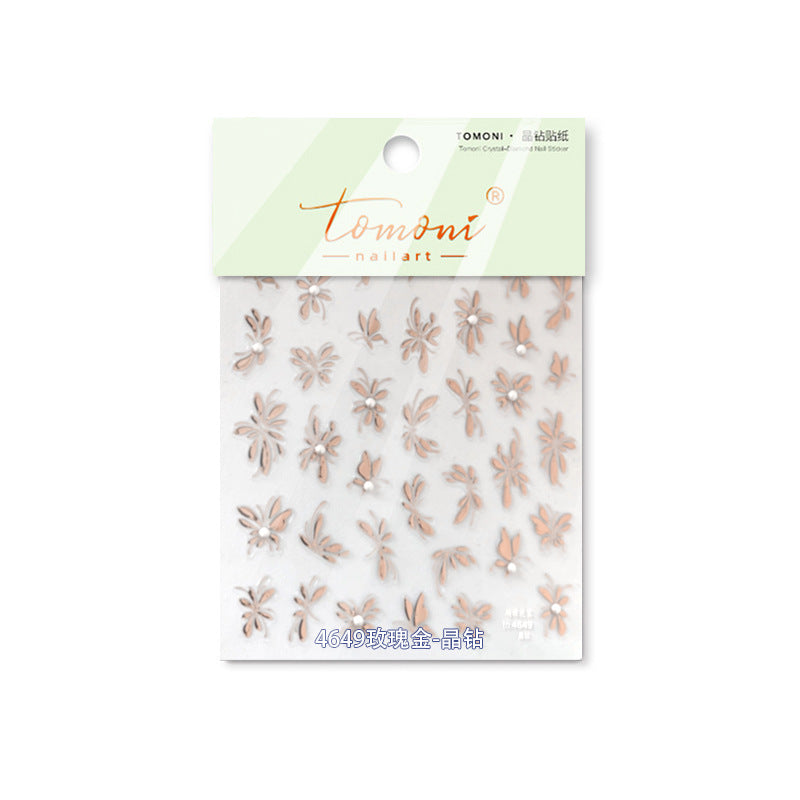 365nails: "金屬花卉與蝴蝶搭配珍珠" – 美甲貼紙