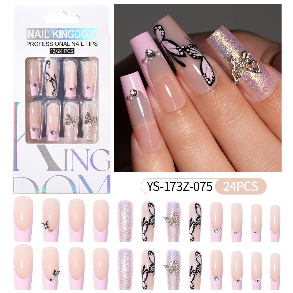 Press on nails fake nail patch extension nail Spice Girl medium rectangle removable 24 pieces with drill manicure