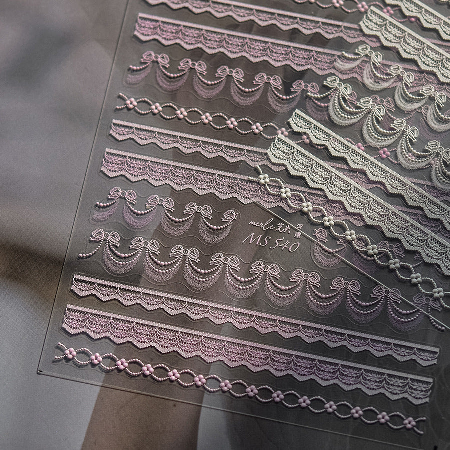 Elegant Lace Ribbon Collection: "White Lace" – 3D Embossed Nail Sticker