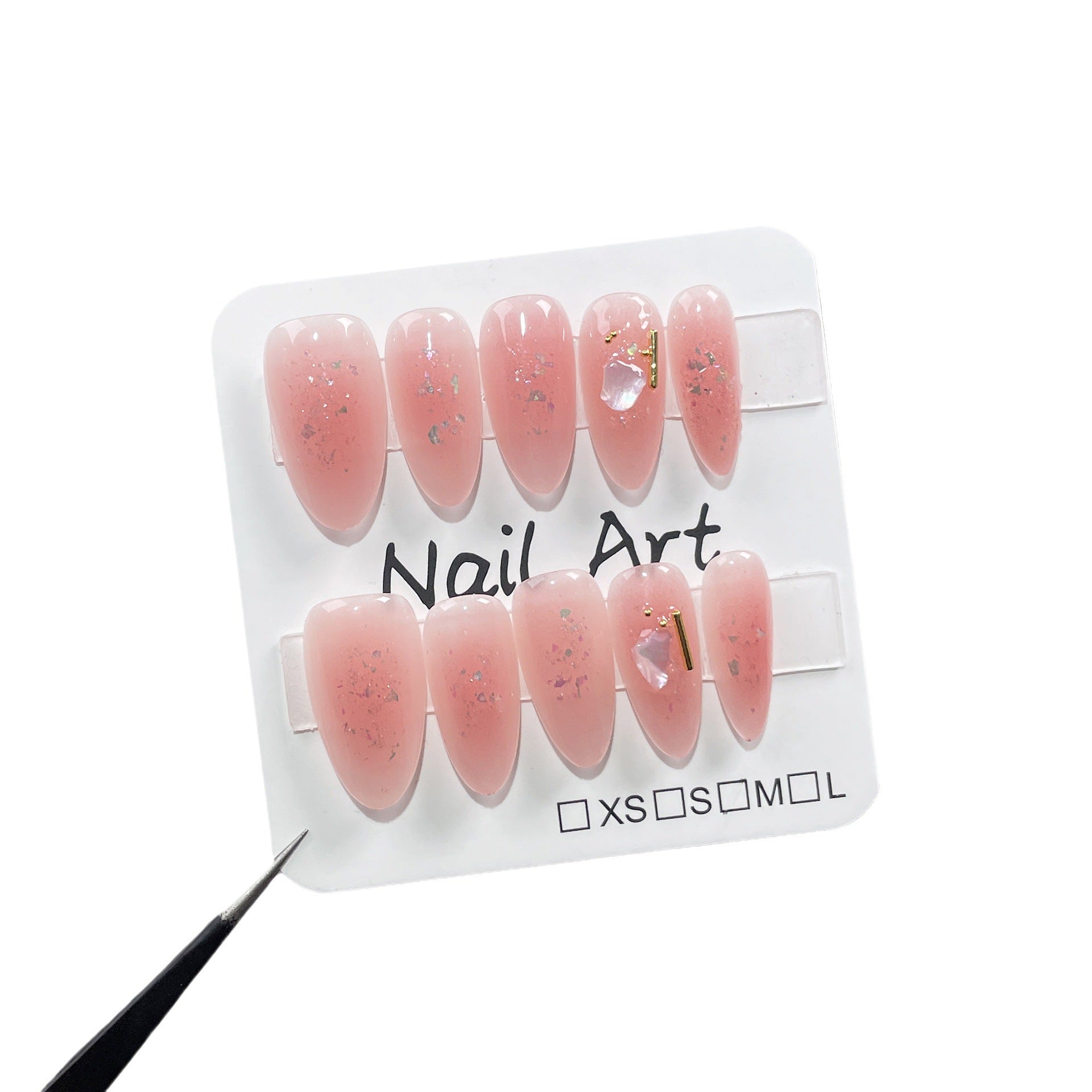 Simple and pure Handmade press on nails spray gun blush almond nail art autumn and winter new shell steel ball  sticker｜365nails