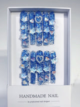 Ocean Blue Crystal Star Heart Glitter Press On Nails