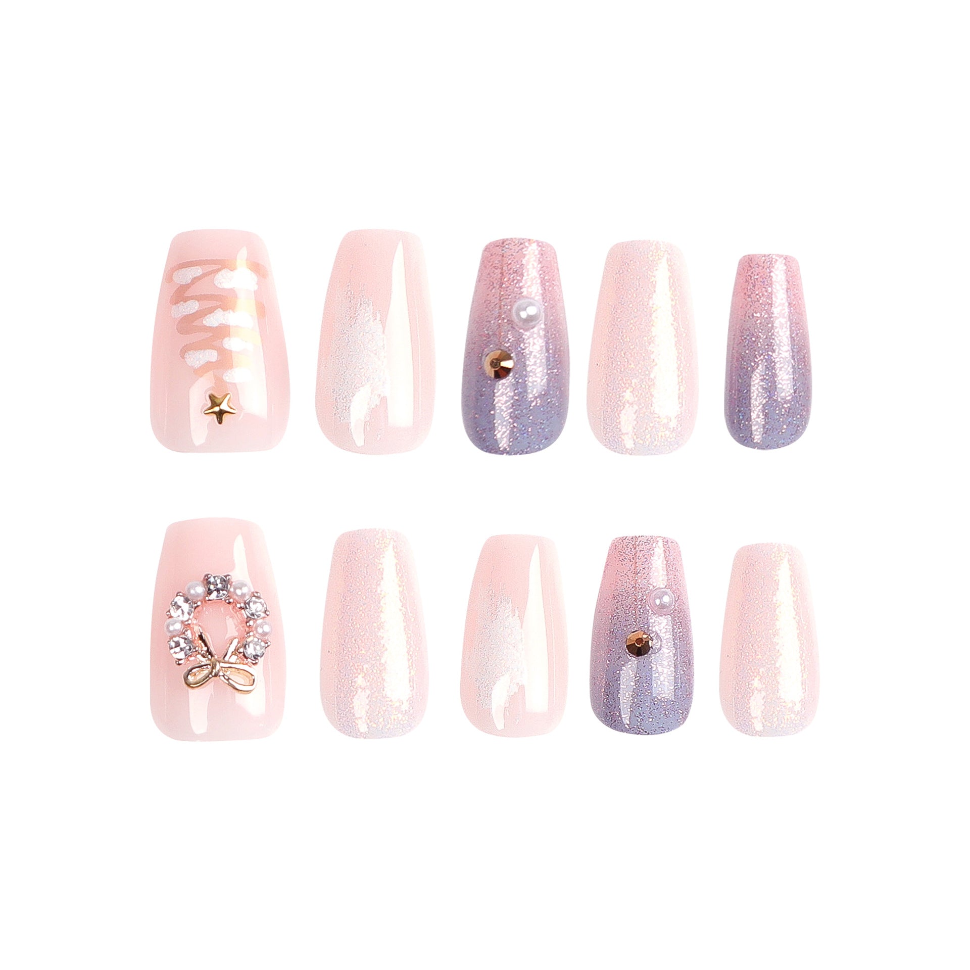 Explosão de unha postiça de Natal Unha de balé finalizada Adesivo de manicure francesa Adesivo de unha Unha removível e usável ｜ 365 unhas