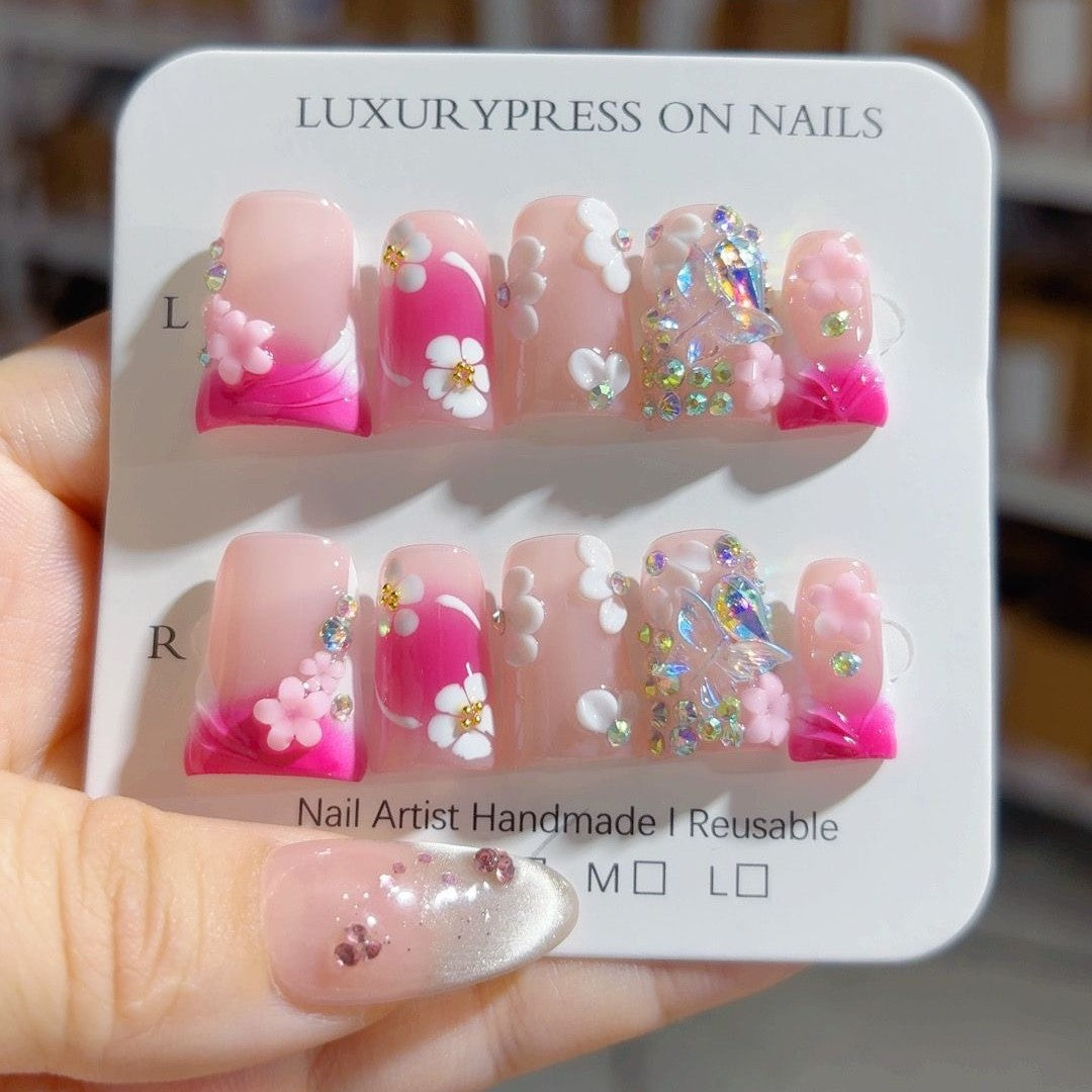 Blush Petal: "Pink Sakura Glow" – Square Press-On Nails