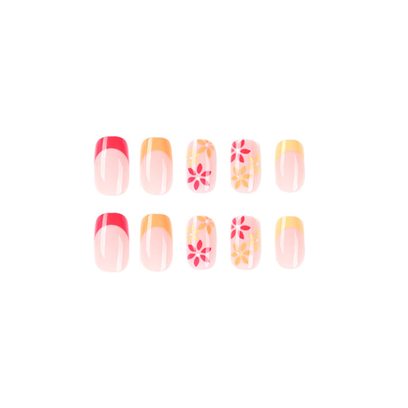 穿戴美甲｜簡約花朵款 法式三色甲片 甲片批發 指甲產品批發｜365nails