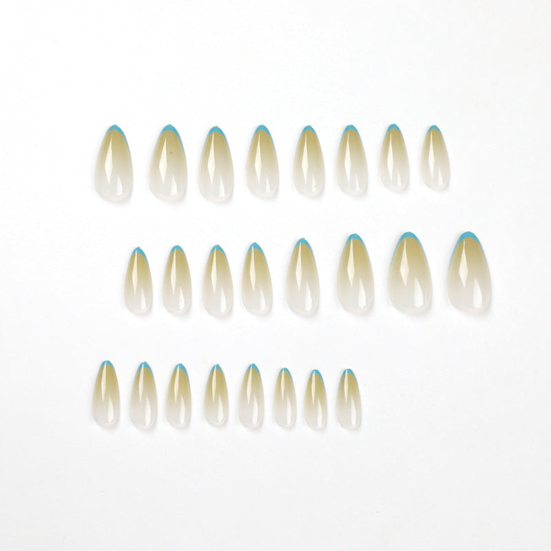 Unhas postiças atacado, unhas postiças, borda azul francesa, mudança gradual, unhas postiças atacado, unhas postiças｜365nails