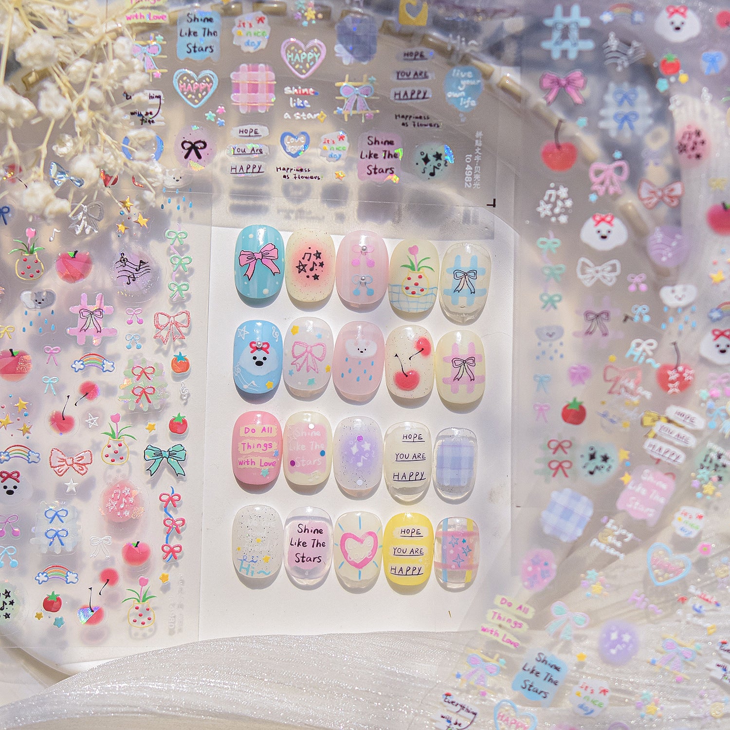 Pastel Cherry Bow – Kawaii Cute Nail Art Set