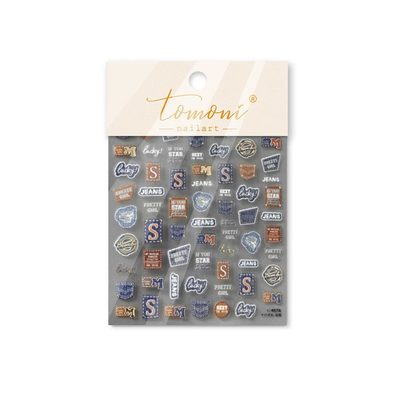 Denim Teddy Collection: "Denim Teddy & Cherry" – 3D Embossed Nail Sticker