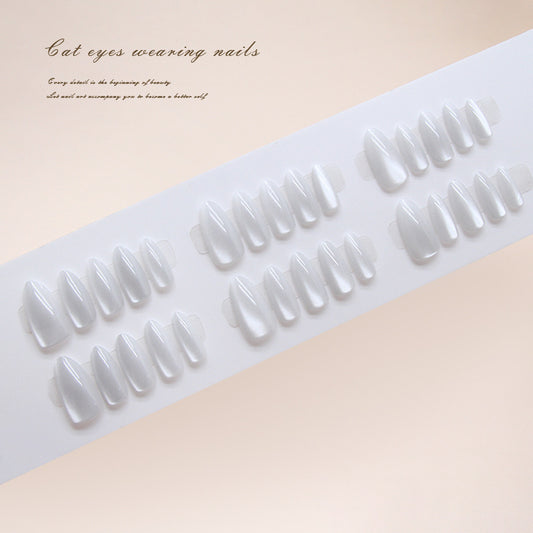 Nail Tips  prefabricated nail, gentle and simple, pure white cat eye, white , removable nail art pieces｜365nails