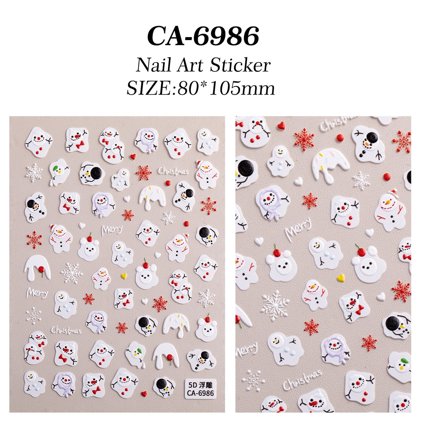 Cute Christmas Snowman Nail Art Sticker 5D Embossed Three-dimensional Santa Claus Elk Nail Sticker Ornament CA
