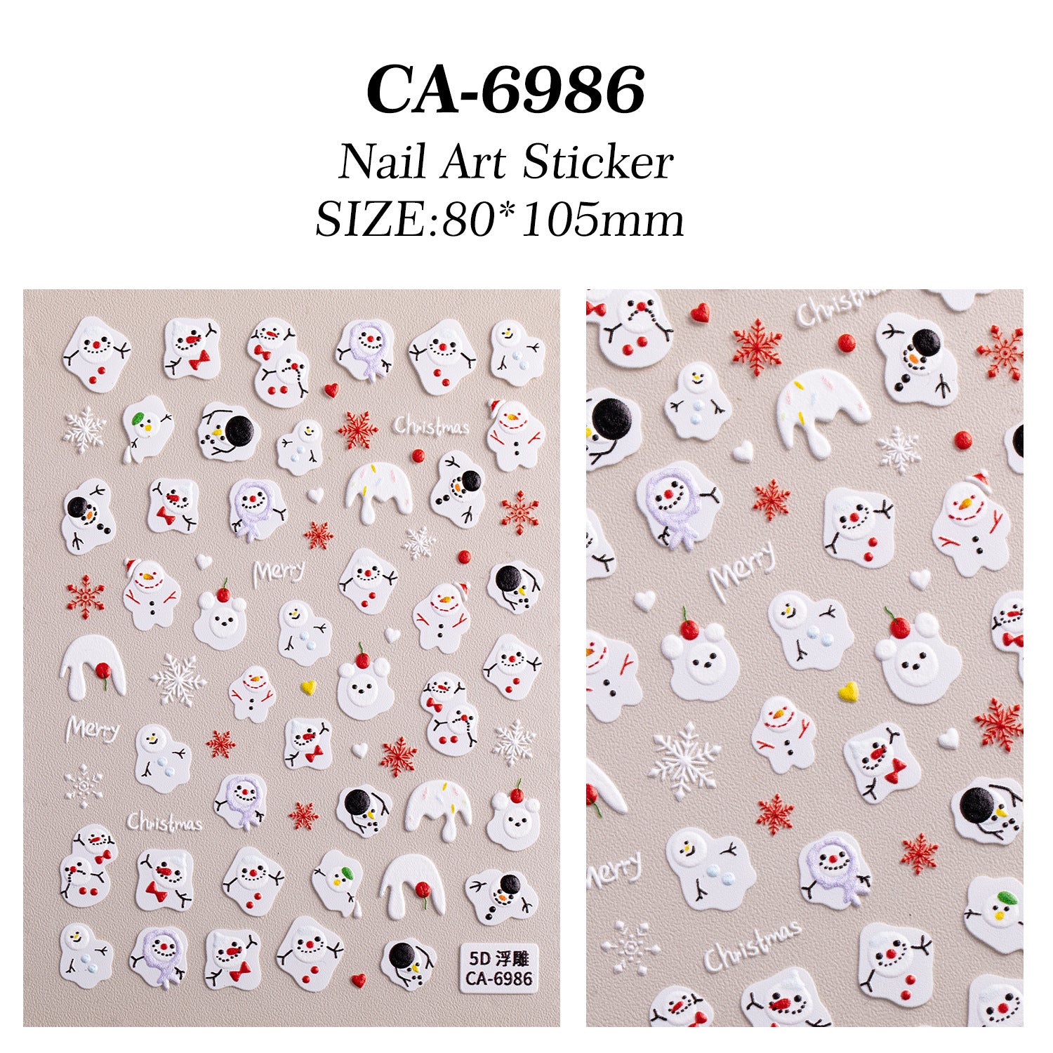 Cute Christmas Snowman Nail Art Sticker 5D Embossed Three-dimensional Santa Claus Elk Nail Sticker Ornament CA