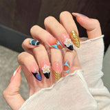 Peach Floral Geo Gold Art Nails