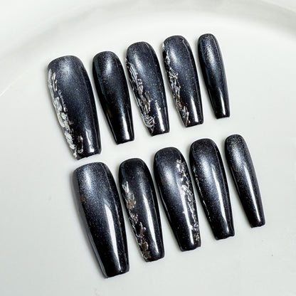 Simple long cat eye press-on nails dark spice girl nail art pure Handemade press on nails finished product factory wholesale｜365nails
