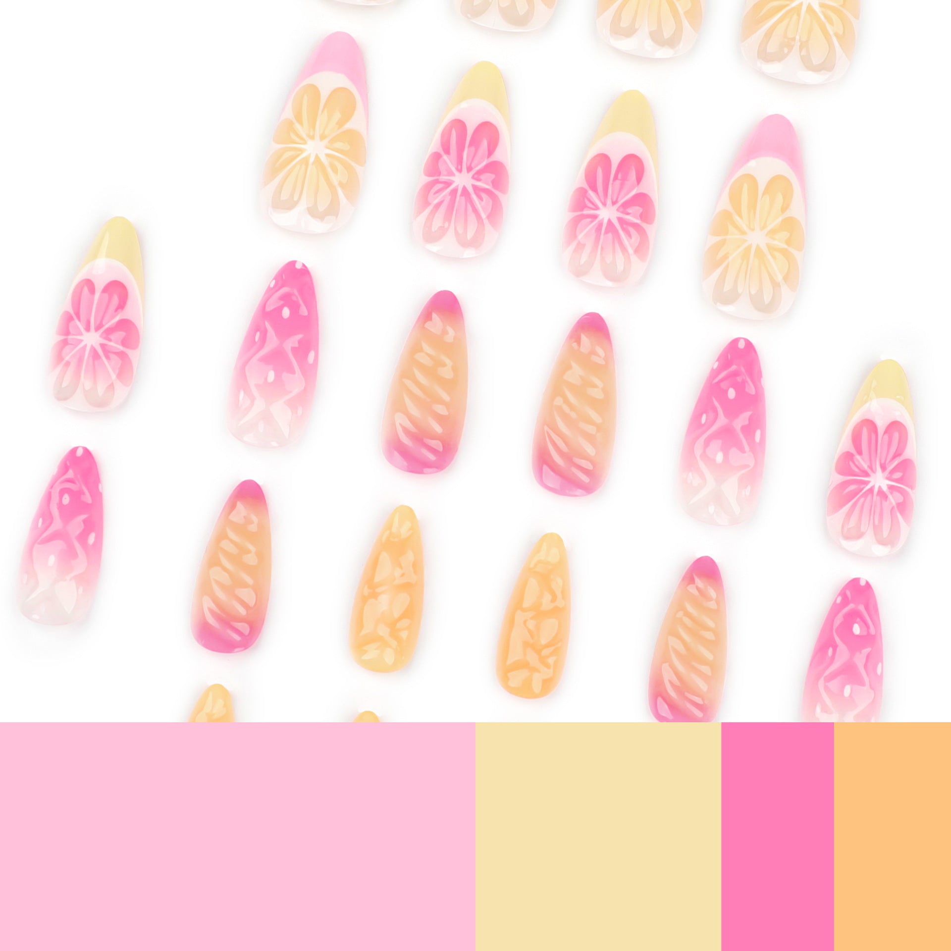 3D 立體水果法式 檸檬橘 新鮮感 短款杏仁形 甲片 批發｜365nails