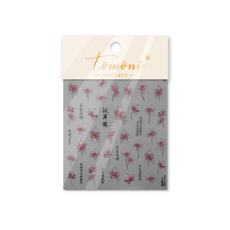 Red Spider Lily & Oriental Calligraphy Nail Sticker Set – "Elegant Higanbana"
