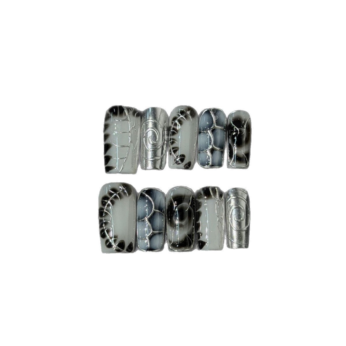 365nails: "Crystal Night" – 3D Abstract Marble Handmade Stiletto Nails