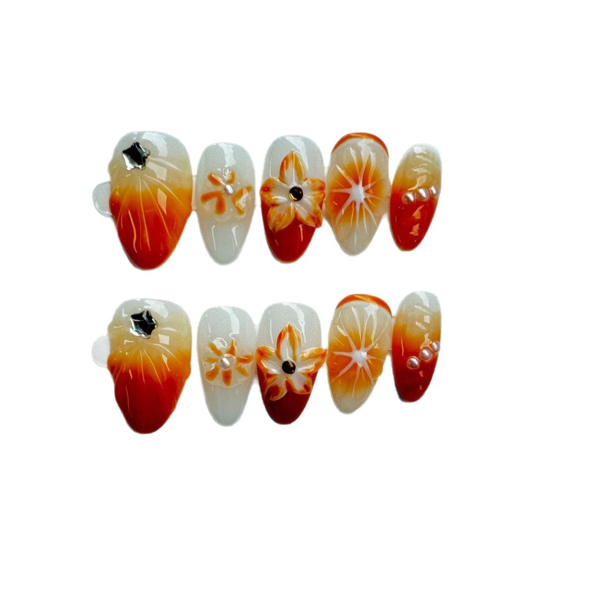365nails: "시트러스 스타버스트" – 3D 시트러스 슬라이스 수제 아몬드형 네일