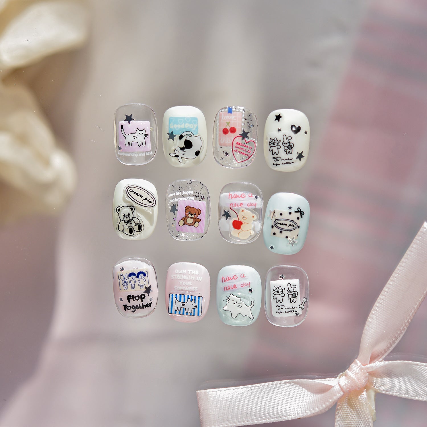 Retro Cartoon Collection: "Vintage Doodle" – 3D Embossed Nail Sticker