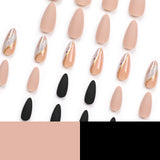 Uñas postizas con efecto dorado, efecto manchado, con brillo plateado, para otoño e invierno, con acabado mate y color sólido | 365nails