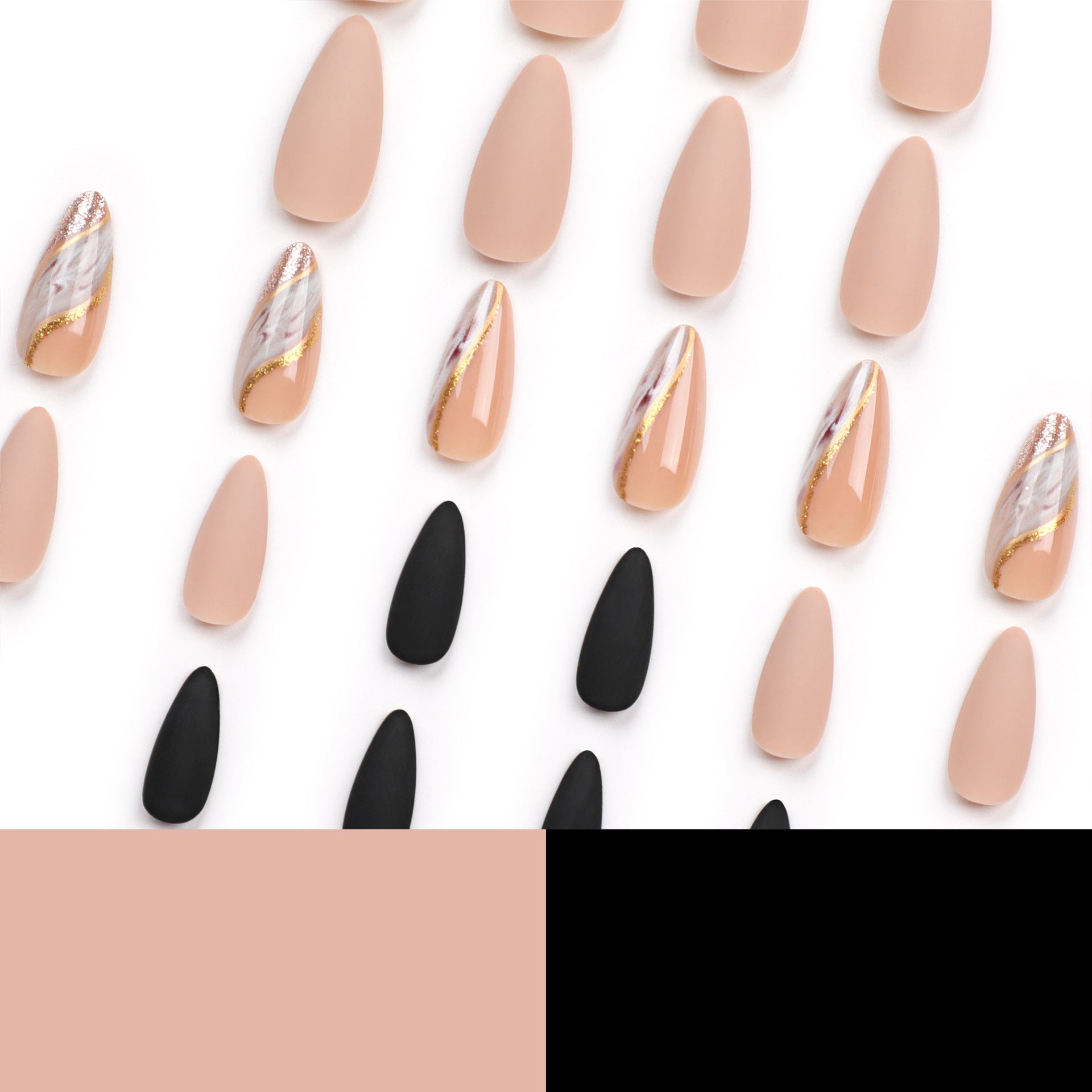 Uñas postizas con efecto dorado, efecto manchado, con brillo plateado, para otoño e invierno, con acabado mate y color sólido | 365nails