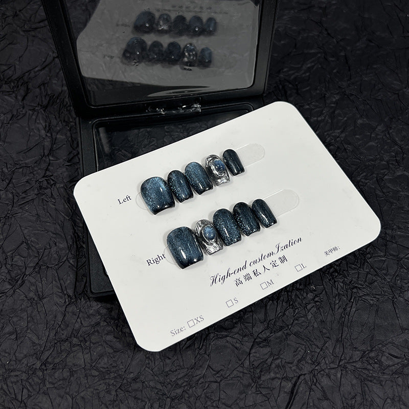 Smurf spar cat eye press-on nails short  Handmade Press-on Nails    style nail art｜365nails