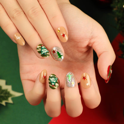 Christmas press on nails snowflake love snowman manicure short almond bow  long nail wholesale｜365nails