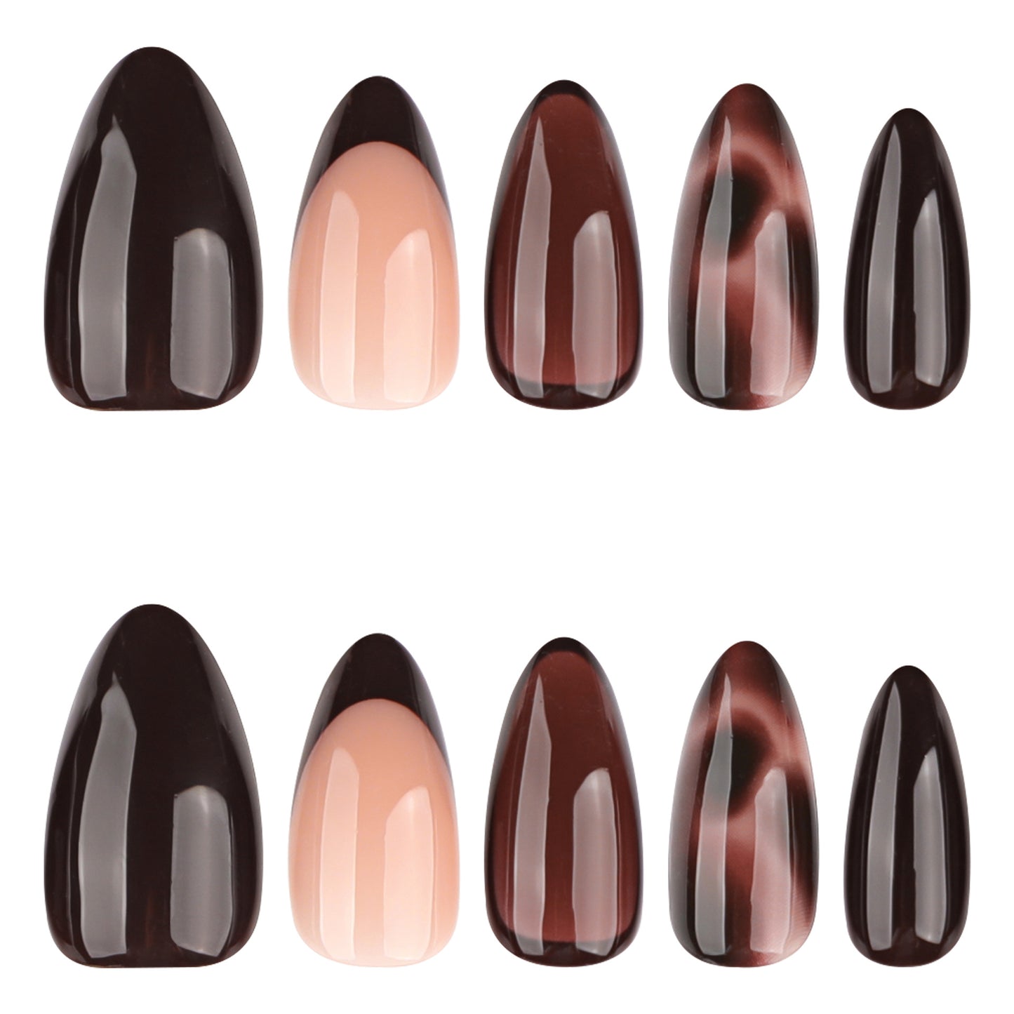 Warm Brown Gradient Nails with Deep Chocolate French Tips