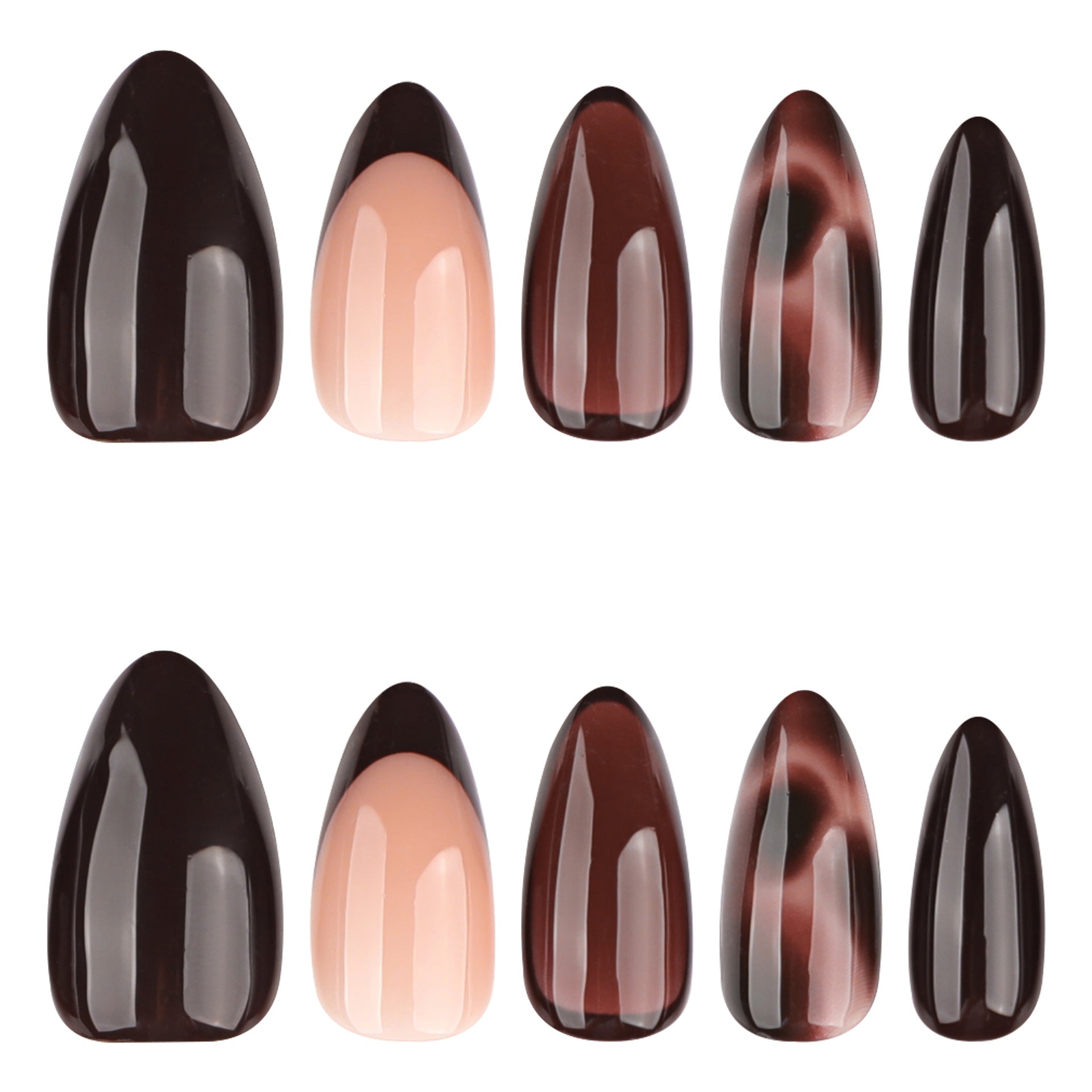 Warm Brown Gradient Nails with Deep Chocolate French Tips