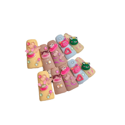Duck beak manicure, dopamine plastic wind big mouth color graffiti pure handmade press on nails sticker | 365nails