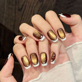 Brown Cat-Eye Diamond Chic Nails