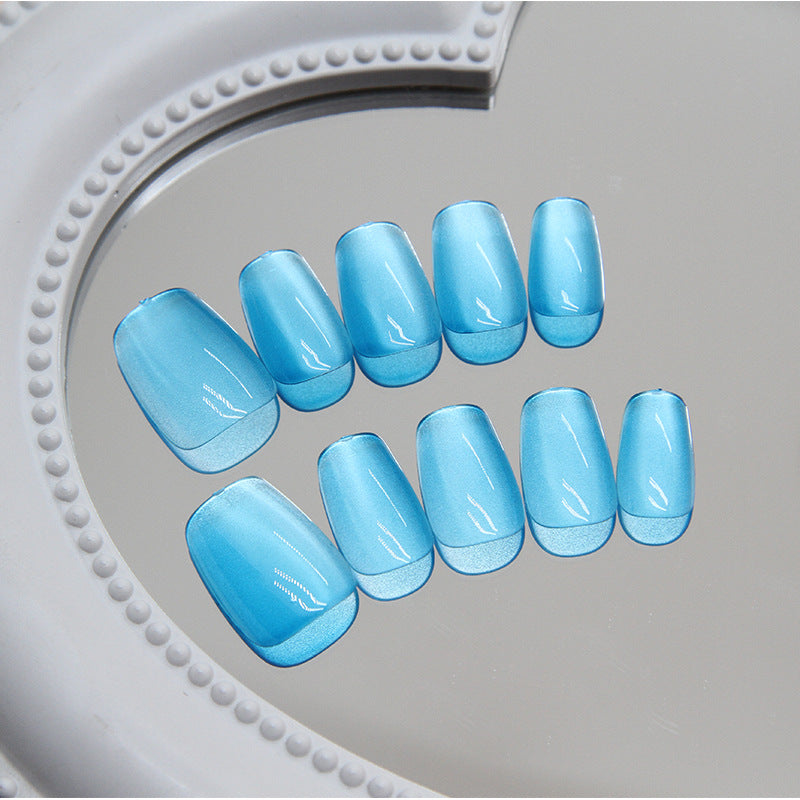 Nail Tips  prefabricated nail, press on nails removable cat eye pure sea blue fairy air nail piece short T nail patch ｜365nails