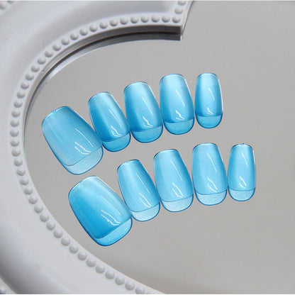 Nail Tips  prefabricated nail, press on nails removable cat eye pure sea blue fairy air nail piece short T nail patch ｜365nails